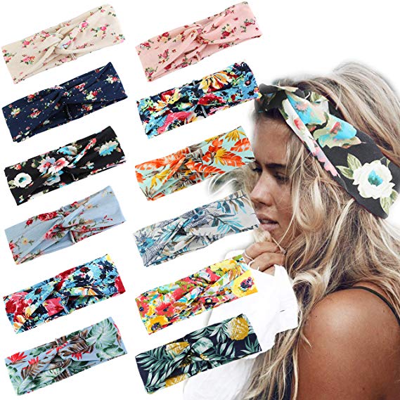 LOLIAS 8-12 Pack Crochet Turban Headband Winter Soft Knitted Hairband Braided Ear Warmer Boho Headwraps for Women Girls