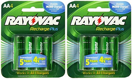 Rayovac Recharge Plus AA 2400mAh NiMH Rechargeable Batteries 8 Pack