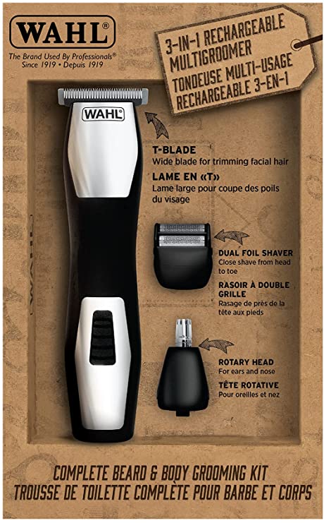 Wahl Canada Complete Beard & Body Grooming Kit, 3-In-1 Rechargeable Multigroomer Trimmer, Includes 4 T-blade trimming guides ideal for blending, tapering and defining beards, Men Grooming - Model 3286