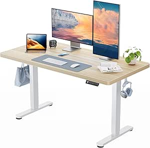 HUANUO Höhenverstellbarer Schreibtisch 120x80cm,25MM Ganze Tischplatte mit Bürstenloser Motor,Ergonomischer Steh-Sitz Tisch Stehpult,Einfache Montage Elektrischer Stehschreibtisch für Homeoffice