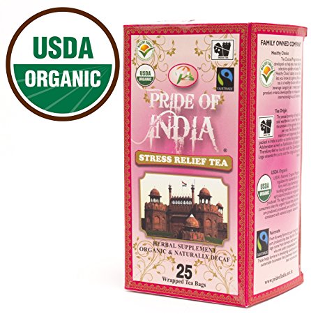 Pride Of India - Organic Stress Relief Tea, 25 Tea Bags (Decaf)