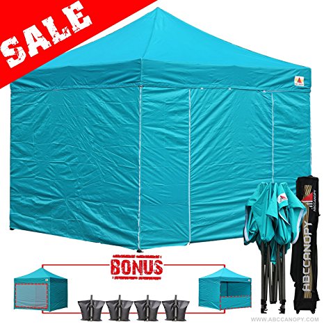 ABCCANOPY Turquoise 10X10 Ez Pop up Canopy Tent Commercial Instant Gazebos with 6 Removable Sides and Roller Bag and 4x Weight Bag