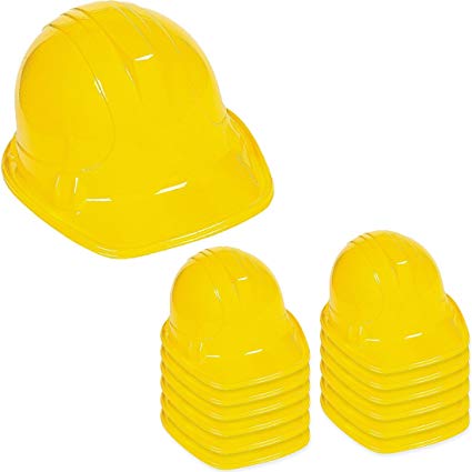 Yellow Construction Hat for Adults - 12 Plastic Builder Hats by Funny Party Hats