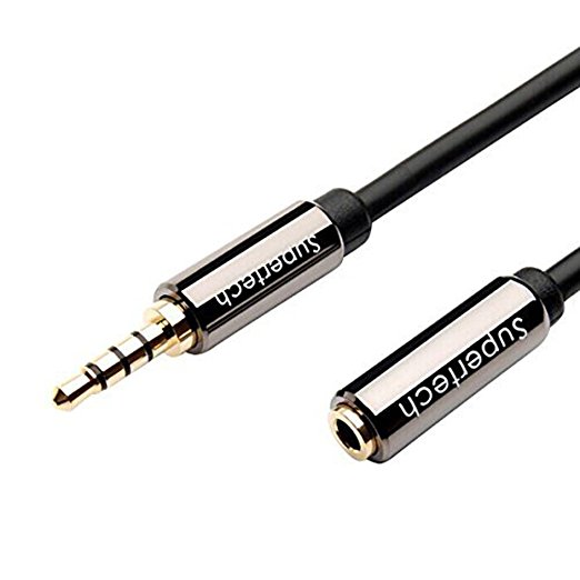 Supertech 3.5mm Audio Cable Male to Female Extension Stereo Auxiliary Cable 24K Gold Plated 4 poles Compatible for iPhone, iPad ,or Smartphones, Tablets, Car Radios, Media Players ,6ft/2m Black