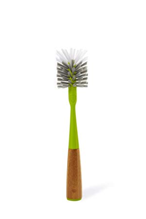 Full Circle Clean Reach Bottle Brush with Replaceable Bristle Brush Head, Bamboo Handle, Green