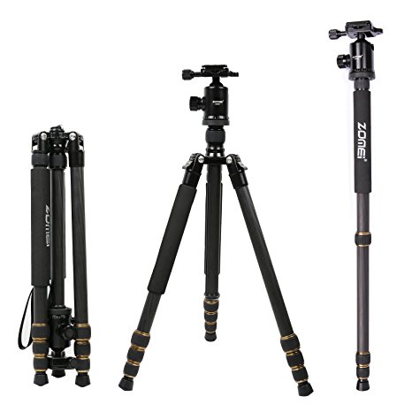 ZOMEI Z-Q666C Traveller Camera Camcorder Carbon Fiber Tripod Monopod Ball Head with Carrying Case for Canon Nikon Sony Olympus Fit Travelling Holidays Hikes and Outdoor Trips Best for Your Choice