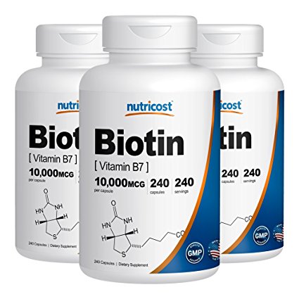 Nutricost Biotin (Vitamin B7) 10,000mcg, 240 Caps (3 Bottles)