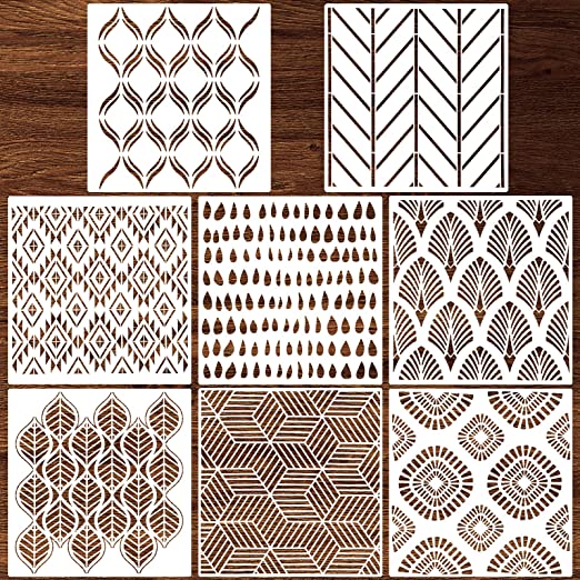 8 Pieces 12 x 12 Inch Herringbone Geometric Wall Stencil Modern Wall Stencils Wall Decor Reusable Film Decorative for Painting, Stencils for Walls, Wall Stencil Pattern (Chic Style)