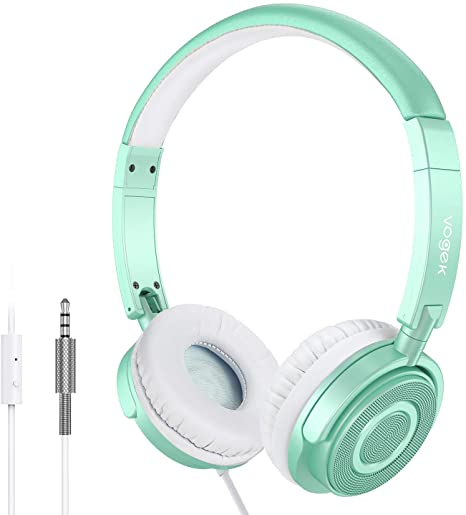 Vogek On Ear Headphones with Microphone, Lightweight Portable Foldable Headsets with Stereo Bass, 1.5M Tangle Free Cord, Adjustable Headband for Adults at Home Office Travel, Green