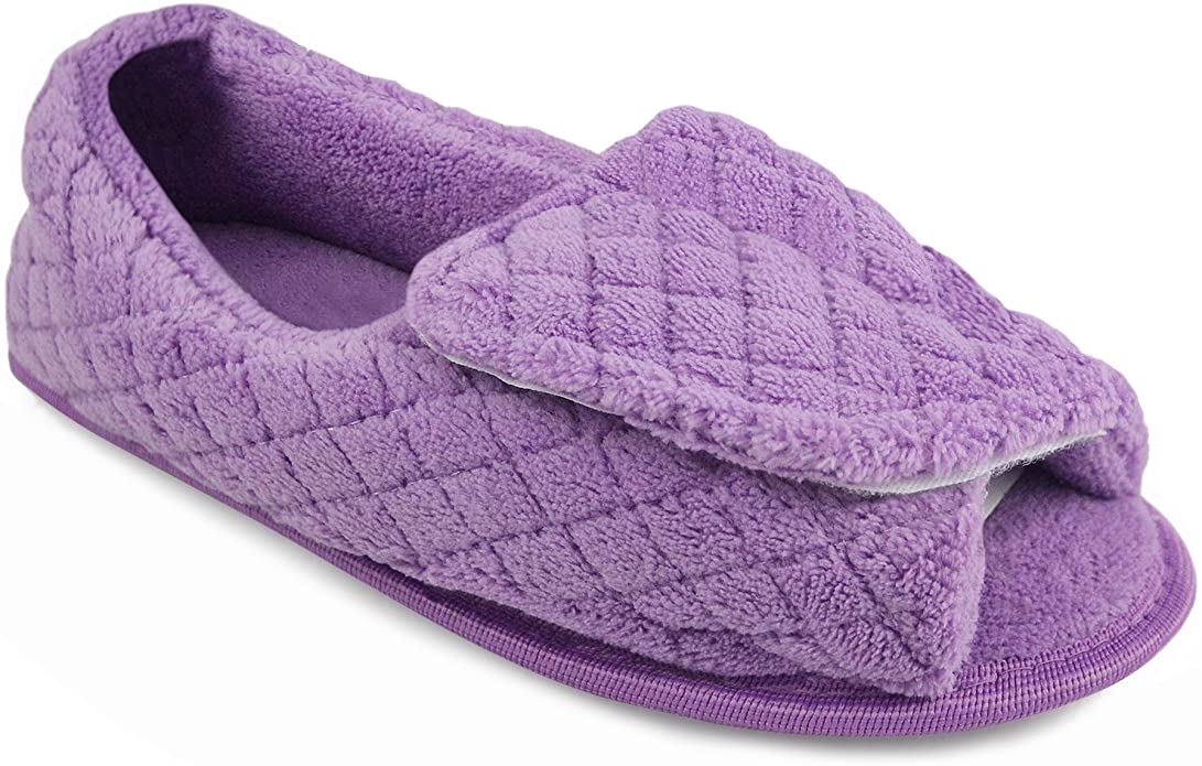 MUK LUKS Women's Micro Chenille Adjustable Open Toe Full Foot Slipper