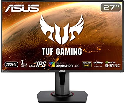 ASUS TUF Gaming VG279QM 27” HDR Monitor, 1080P Full HD (1920 x 1080) Fast IPS, 280Hz, G-SYNC Compatible, Extreme Low Motion Blur Sync (ELMB SYNC) 1ms, DisplayHDR 400, Eye Care, DisplayPort Dual HDMI