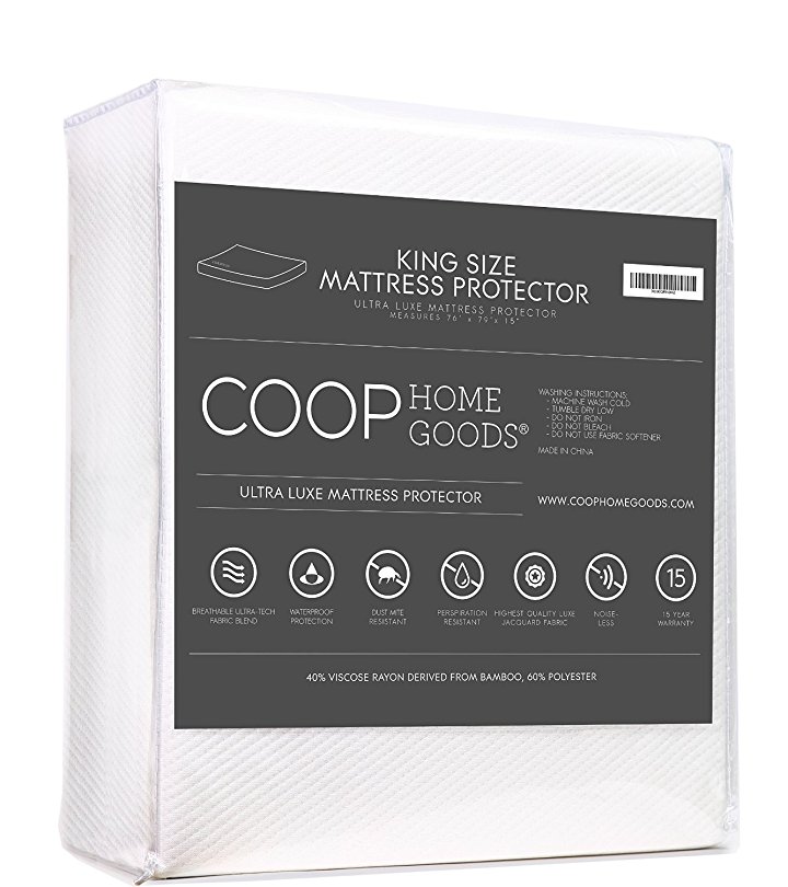 Ultra Luxe Bamboo Mattress Pad Protector Cover by Coop Home Goods - Waterproof Hypoallergenic Cooling Topper - King - White