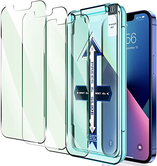 [3 Pack] LK Anti Blue Light Screen Protector Compatible with iPhone 13 / iPhone 13 Pro Tempered Glass Film, 6.1-inch, [Eye Protection] [Easy Frame Installation], Scratch Resistant, Case Friendly