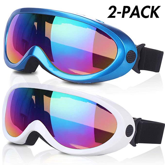 Rngeo Ski Goggles, Pack of 2, Snowboard Goggles for Kids, Boys & Girls, Youth, Men & Women, with UV 400 Protection, Wind Resistance, Anti-Glare Lenses, 2018 New Edition