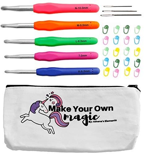 Large Crochet Hooks Set with Case and Accessories: Blunt Yarn Needles and Stitch Markers - Ergonomic Soft Grip, Non-Slip and Lightweight Handle Perfect for Arthritic Hands |Sizes: K 6.5 mm ~ N 10 mm