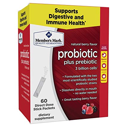 Member's Mark Probiotic Plus Prebiotic Natural Berry Flavor Direct Dose Stick Packets (1 box (60 packets))