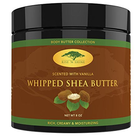 (8 oz) Vanilla Whipped African Shea Butter Cream - Pure 100% Raw All Natural Organic Moisture for Soft Skin and Natural Hair - Body Butter Improves Blemishes Stretch Marks Scars Wrinkles & Eczema