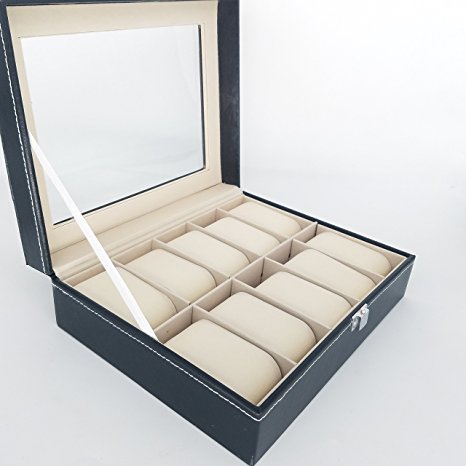 Watch Display Box Case Faux Leather Jewelry Display Box 6 / 10 / 12 GRIDS GN ENTERPRISES (10 Grids)