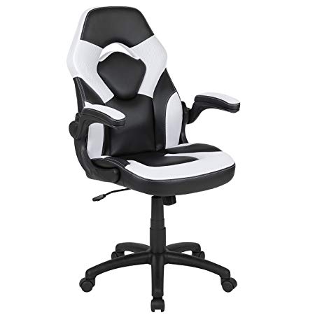 Flash Furniture X10 Gaming Chair Racing Office Ergonomic Computer PC Adjustable Swivel Chair with Flip-up Arms, White/Black LeatherSoft