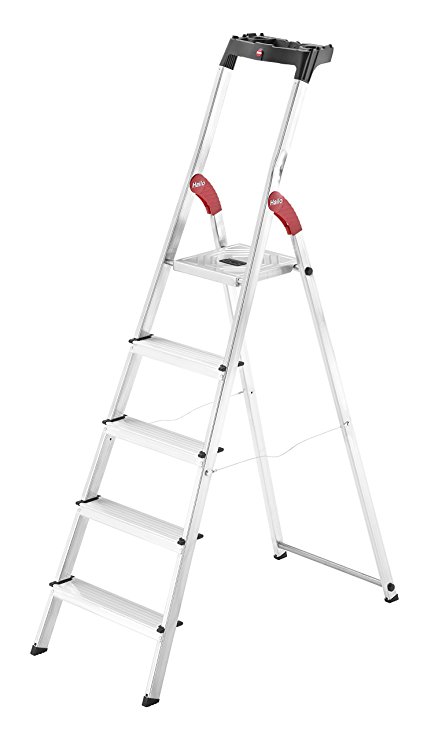 Hailo 8160-507 L60 safety ladder, 5 steps, multifunction tray,  hinge protection, made in Germany