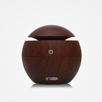 ECVISION USB Ultrasonic Diffuser & Humidifier 130ml with LED Nightlight, Wood Grain Cool Mist Purifier, Whisper Quiet Scent Spa Diffusers(Deep Woodgrain)
