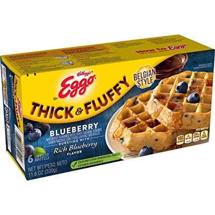 Eggo Thick and Fluffy Frozen Waffles, Frozen Breakfast, Belgian Style, Blueberry, 11.6oz Box (6 Waffles)