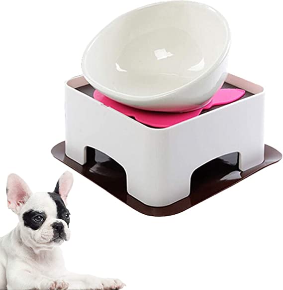 JYHY Bulldog Bowl Ceramic Dog Food Bowl - Dog Cat Dish Wide Mouth Dog Bowl Pet Sterile Tilted Pet Feeder with Anti-Skid Rubber Mat