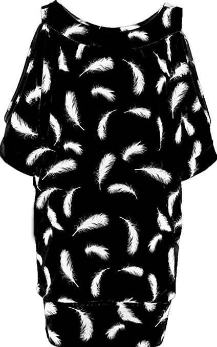 Angashion Women's O Neck Feather Print Shirt Casual Cutout Sleeve Top Blouse