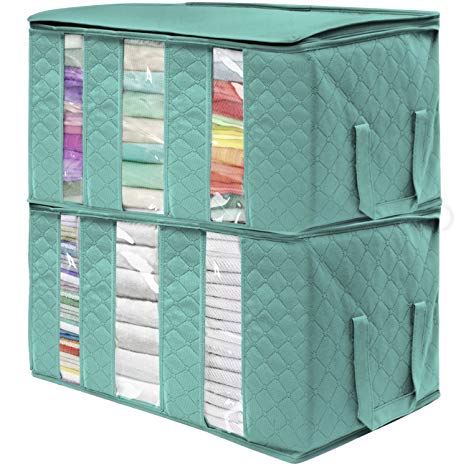 Sorbus Foldable Storage Bag Organizers, 3 Sections, Great for Clothes, Blankets, Closets, Bedrooms, and More, 2-Pack (Teal)