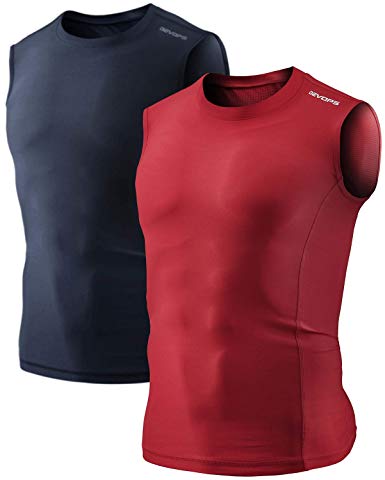 DEVOPS Men's 3 Pack Cool Dry Athletic Compression Baselayer Workout Sleeveless Shirts