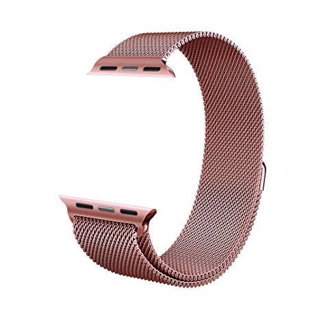 Apple Watch Band, Piqiu Fully Magnetic Closure Clasp Mesh Loop Milanese Stainless Steel Bracelet Strap for Apple Watch Sport & Edition 42mm All Models No Buckle Needed -- Rose Gold