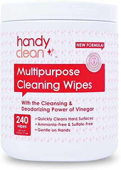 HandyClean Multi-Purpose Cleaning Wipes (240Count) for hard surface – With cleaning & deodorizing power of Vinegar, natural and no harsh chemical, for family, office, store, school and more.