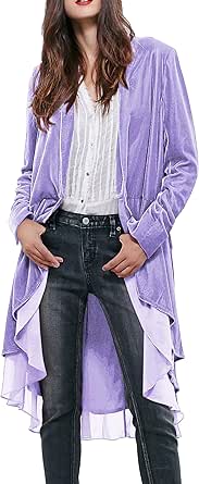 R.Vivimos Womens Ruffled Asymmetric Long Velvet Blazers Coat Casual Jackets