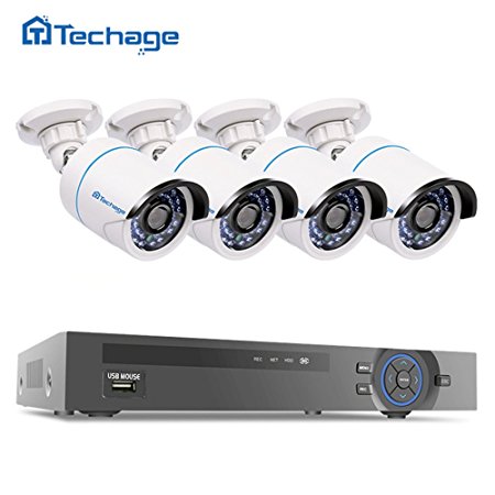 Techage 8CH 48V 1080P POE NVR CCTV System Indoor Outdoor Waterproof Home Security Surveillance Kit With 4PCS IP Camera, Without Hard Drive