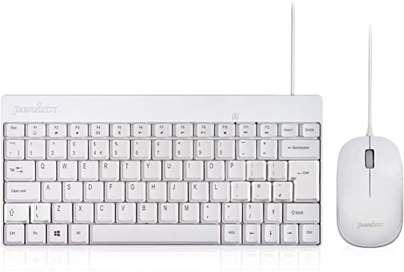 Perixx PERIDUO-212 Wired Mini Keyboard and Mouse Combo with 12 Multimedia Keys, White, UK Layout