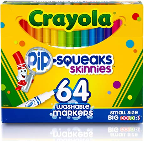 Crayola Pip-Squeaks Skinnies Washable Markers, 64 count, Great for Home or School, Perfect Art Tools