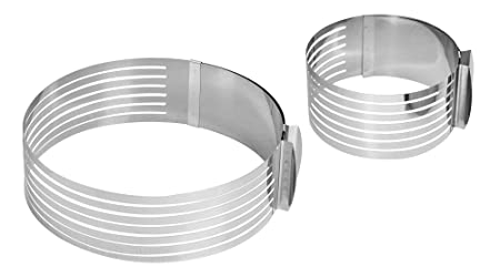 NewlineNY Stainless Steel 2 Pieces Adjustable Multilayer Circular Molding Plating Forming Round Cake Rings, Set of 2 (10 to 12”   6 to 8” x 3.2” H)