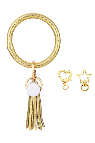 Bracelet Bangle Keyring Wristlet Keychain, PU Leather Tassel Keychain Holder, Key Ring Bracelet for Women