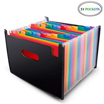 Expanding File Folder, 24 Pockets A4 Accordion File Organiser, Multicolor Portable Expanding Wallets, High Capacity Plastic Desk Storage Expander Stand Bag Box With Colored Tab For Business/Office/Study
