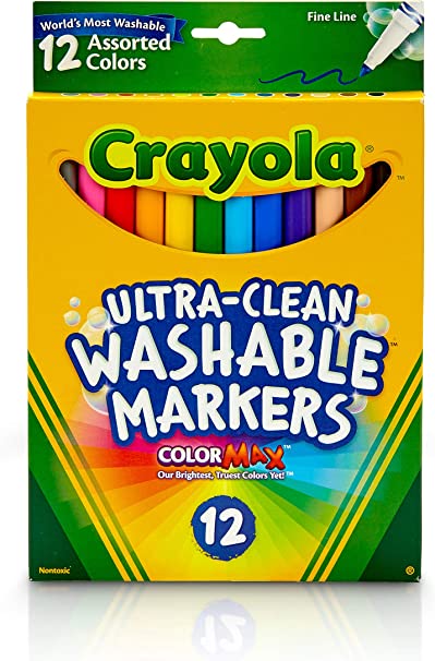 Crayola Ultra Clean Washable Markers, Fine Line Marker Set, Gift for Kids, 12 Count