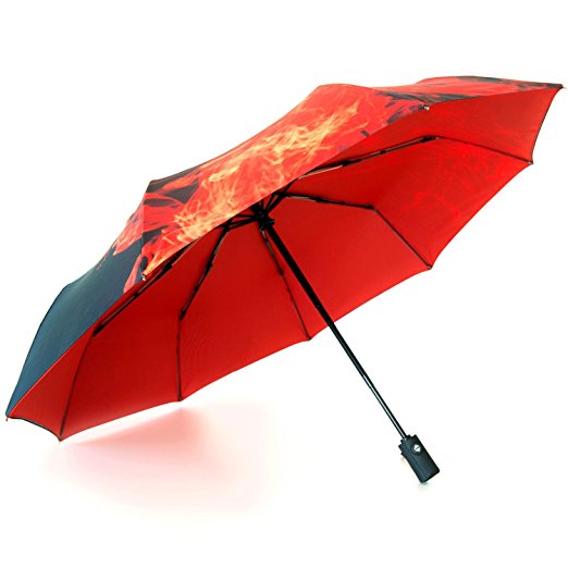 Fibonic Automatic Travel Umbrella - Compact & Lightweight for Rain or sun - 210T Pongee Fabric with Teflon Coating - Foldable, Double Layer Canopy - With UV 50  protection - Great For Men & Women