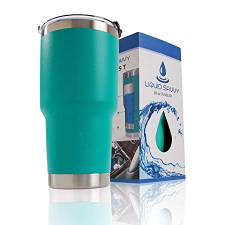 Liquid Savvy Stainless Steel 30 oz Tumbler with Leak Proof Lid. Double Walled Vacuum Insulated Large Travel Coffee Cup/Mug for Hot and Cold Beverages - Powder Coated Teal