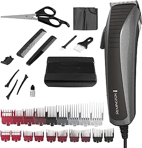 Remington Easy Fade Haircut Kit, Hair Clippers for Men, Tapered and Standard Fixed Combs, Travel Case Included, Black