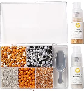 Wilton Silver and Gold Edible Glitter Spray with Sprinkles Set