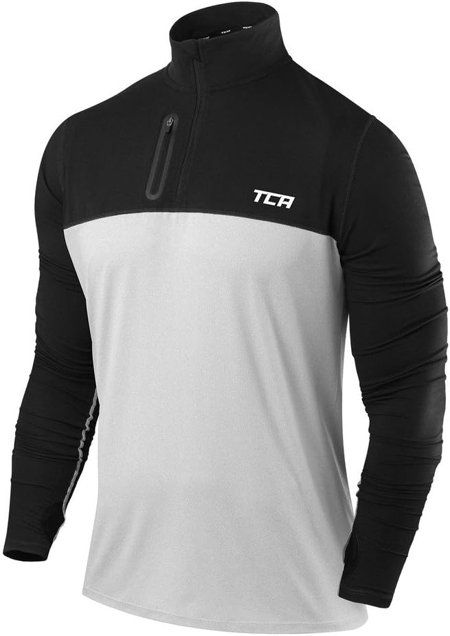 TCA Men's Fusion Pro Quickdry Long Sleeve Half Zip Running Shirt – Athletic Workout Pullover with Pocket & Thumb Holes