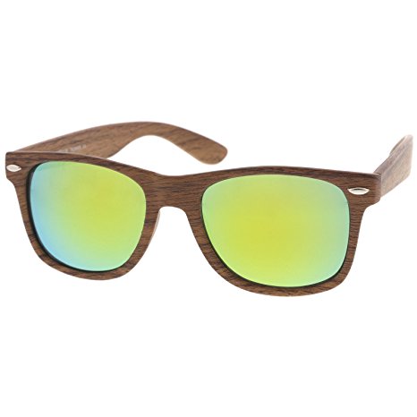 zeroUV - Classic Wood Printed Colored Mirror Square Lens Horn Rimmed Sunglasses 54mm
