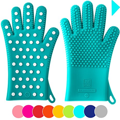 New For Fall: Heavy-Duty Women's Silicone Oven Mitts | Designed in Italy For Her, 2 Sizes Available | Great Christmas Gift for Mom | Heat Resistant Gloves For Cooking & Barbecue (1 Pair M/L, Teal)