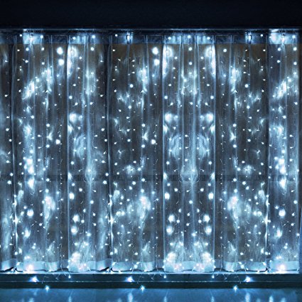 Leapair Curtain Lights 600LED 19.69 x 9.8Ft (6MX3M) 8 Modes Pure White 6000K Outdoor Fairy String Light Led Window Curtain Light for Christmas Xmas Wedding Party Home Decoration with Memory Function