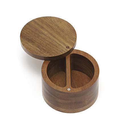 Lipper International 1136 Acacia Wood Divided Spice Box with Swivel Cover, 4" Diameter x 2.5" Height