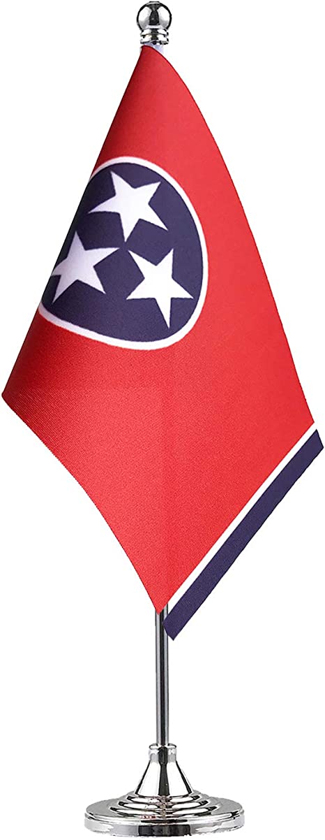 GentleGirl.USA Tennessee State Flag Tennessee TN Flag, Small Mini Tennessees State Flag Desk Flag Stick Office Table Flag on Stand Base,Festival Events Celebration Decoration,Desk Home Decoration